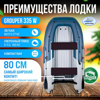 Лодка Grouper GR 335W (кокпит 80 см) НДНД (серо - красный) модель 2025 г - min