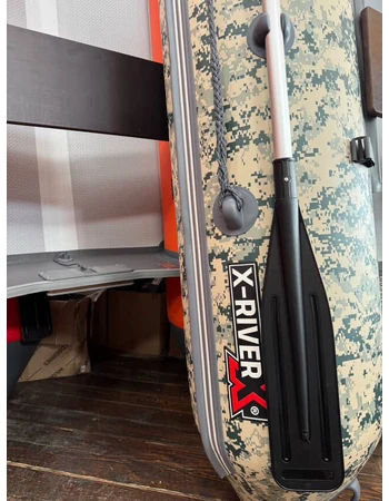Надувная ПВХ лодка X-River Rocky 375 (пиксель, черная фурнитура) + дублирование тканью ПВХ дна