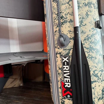 Надувная ПВХ лодка X-River Rocky 375 (пиксель, черная фурнитура) + дублирование тканью ПВХ дна - min